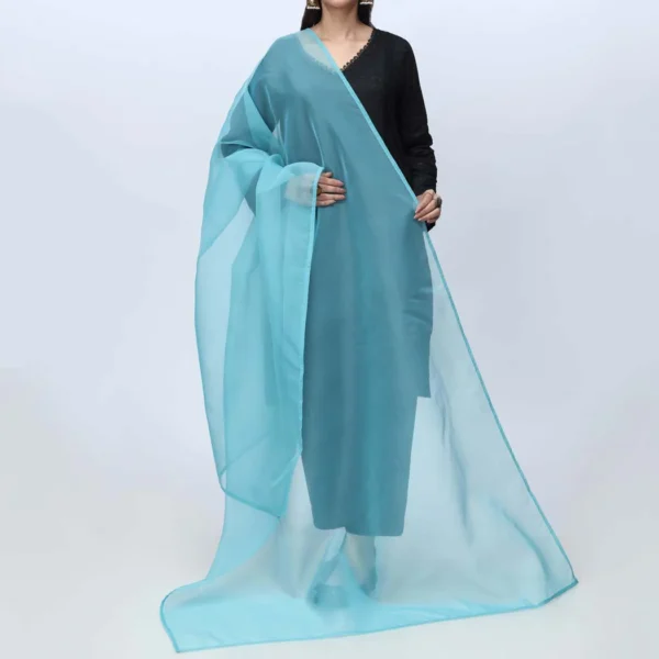 Blue Plain Organza Dupatta