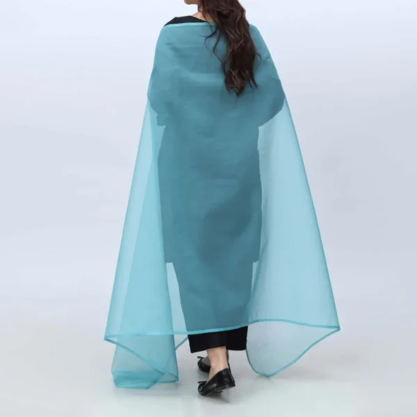 Blue Plain Organza Dupatta - Image 2