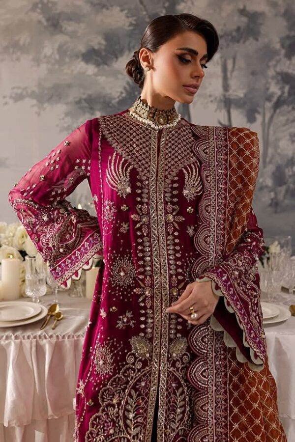 Luxurious Embroidered Velvet Maroon Ensemble with Intricate Detailing