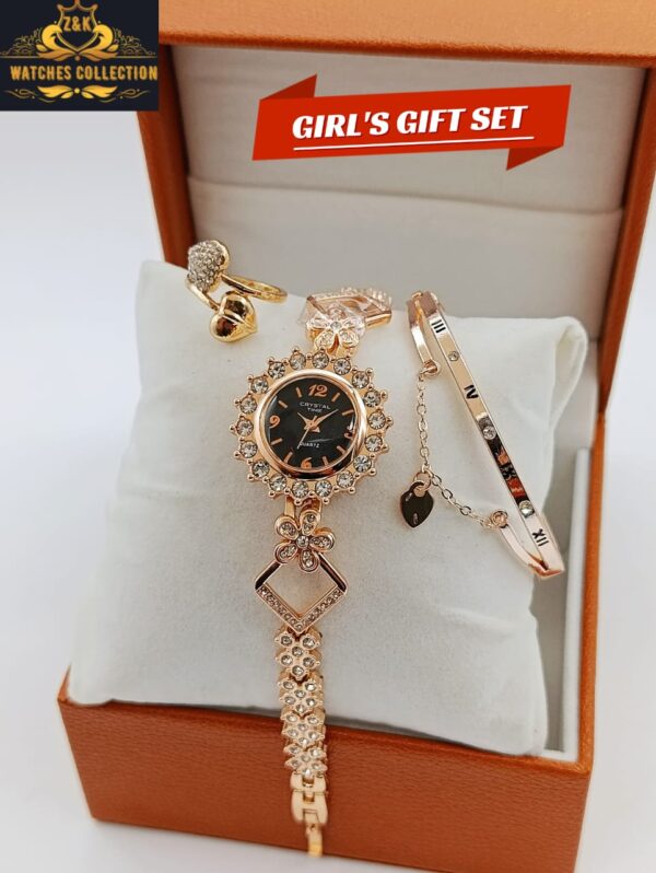 Girls Eid Gifts Pack Set Unique Design Watch, Brislate, earing set - Image 2