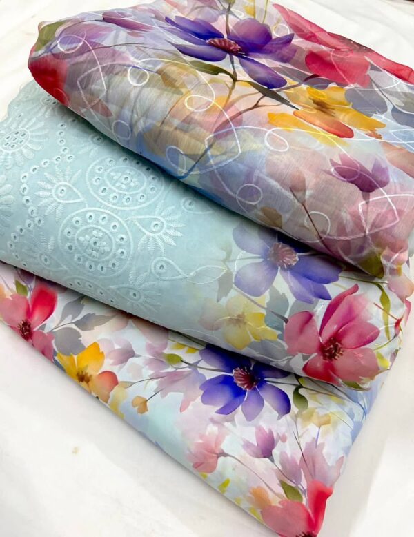 3 PCS Ladies best quality Unstitches suits multi colors in low rates - Image 2