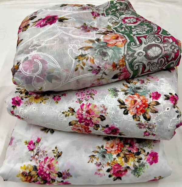 3 PCS Ladies best quality Unstitches suits multi colors in low rates - Image 11