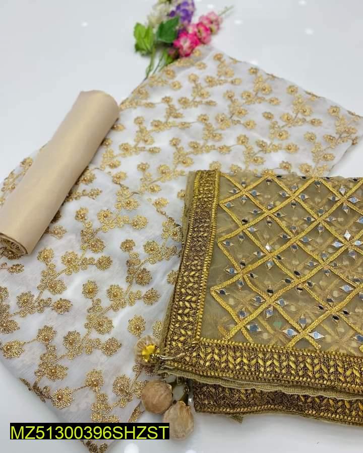 Chiffon 3 PCs Ladies Unstitched Suits - Image 5