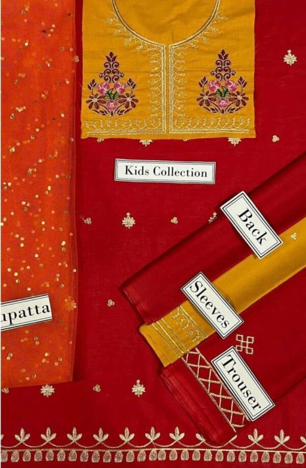 3 PCs girls lawn Embroidered unstitched suits - Image 2