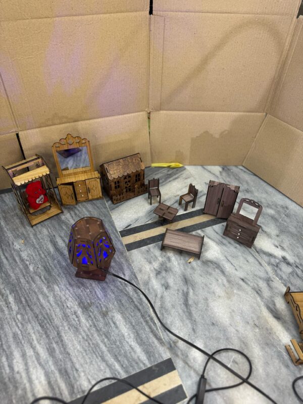 Handcrafted Wooden Dollhouse Mini Furniture Set with LED Lamp – Perfect for Kids & Decor - Image 2
