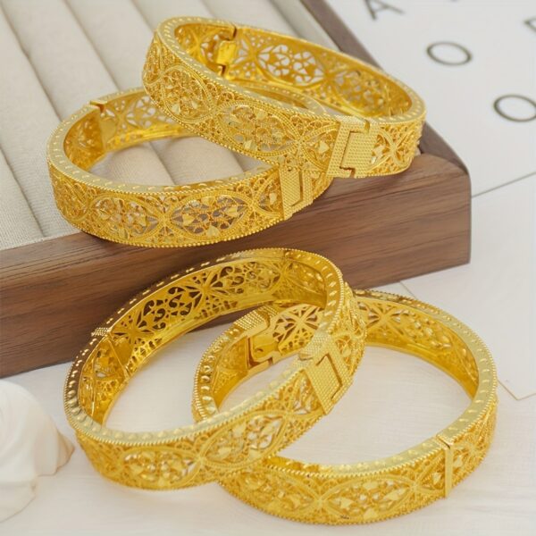 24K Gold Plated Hollow Floral Bracelet for Women - Image 5