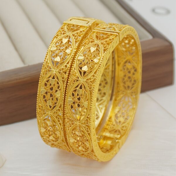 24K Gold Plated Hollow Floral Bracelet for Women - Image 2