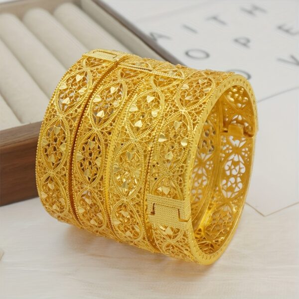 24K Gold Plated Hollow Floral Bracelet for Women - Image 4