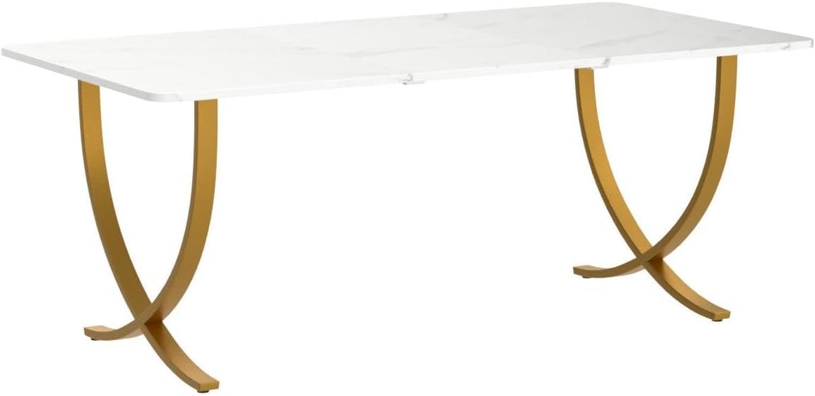 Tribesigns Executive Desk, 63” W x 31.5” D Large Office Desk, Modern Computer Desk Conference Table Meeting Room Table, Business Furniture for Home Office, White and Gold - Image 6