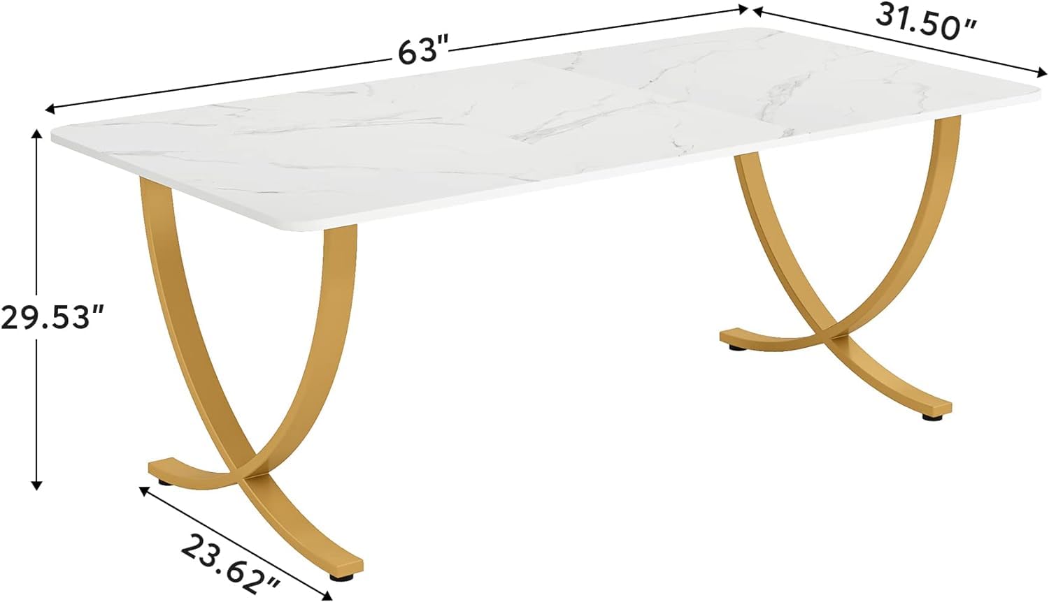 Tribesigns Executive Desk, 63” W x 31.5” D Large Office Desk, Modern Computer Desk Conference Table Meeting Room Table, Business Furniture for Home Office, White and Gold - Image 9