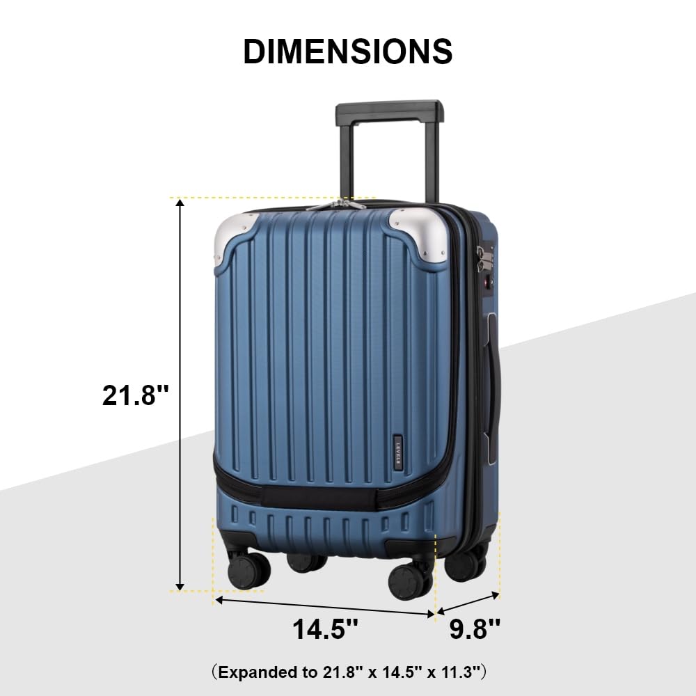 LEVEL8 Grace Carry on Luggage Airline Approved, 20 Inch Expandable Hard Sided Luggages with Spinner Wheels, Harshell Small Rolling Suitcase for Women Men with Tsa Lock, Blue - Image 2