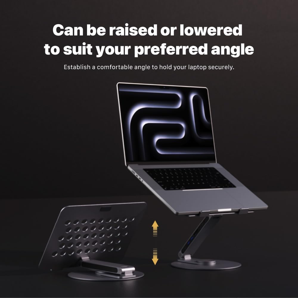 ADAM elements HUB 360 8-in-1 USB-C Docking Station, 360° Rotating Laptop Stand with 4K HDMI, 100W PD, USB 3.2, SD/TF Card Reader for MacBook Pro/Air M4 M3 M2, iPad & Windows Laptops - Image 9