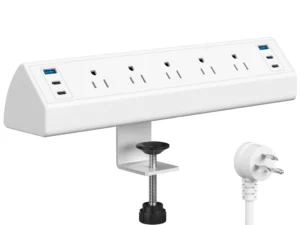Jgstkcity Desk Clamp Power Strip USB C,40W Total Fast Charging Station,4 PD 20W USB C Ports,Desk Edge Mount Surge Protector,5 Outlets,Fit 1.96" Tabletop Edge,ETL Listed,White