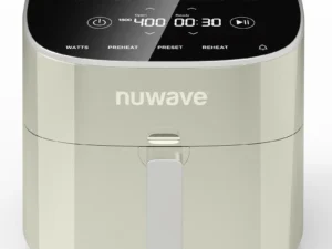 Nuwave Brio Plus 8 Qt Air Fryer, PFAS Free, New & Improved, Digital Touch Screen, Cool White Display, 50°F~400°F in Precise 5°, 5 Cook Functions, 100 Presets & 50 Memory, 3 Wattages 700, 1500, 1800