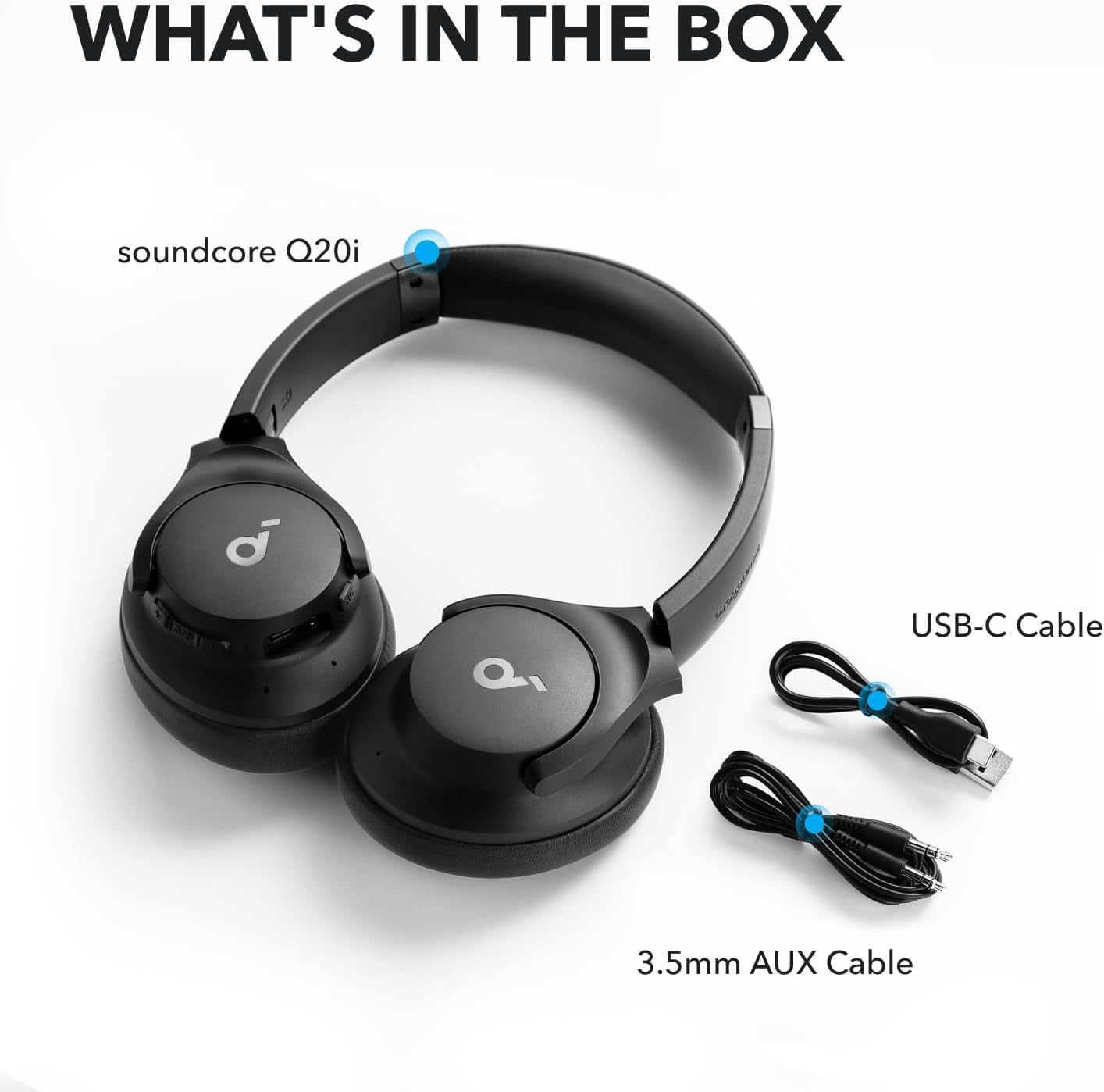 Soundcore by Anker Q20i Hybrid Active Noise Cancelling Headphones, Wireless Over-Ear Bluetooth, 40H Long ANC Playtime, Hi-Res Audio, Big Bass, Customize via an App, Transparency Mode (Black) - Image 3