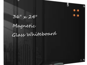 TSJ OFFICE Glass Dry-Erase Board - 36 x 24 Inches Wall Mounted Black Glass Magnetic Whiteboard, Frameless Large White Board for Office, Home & School