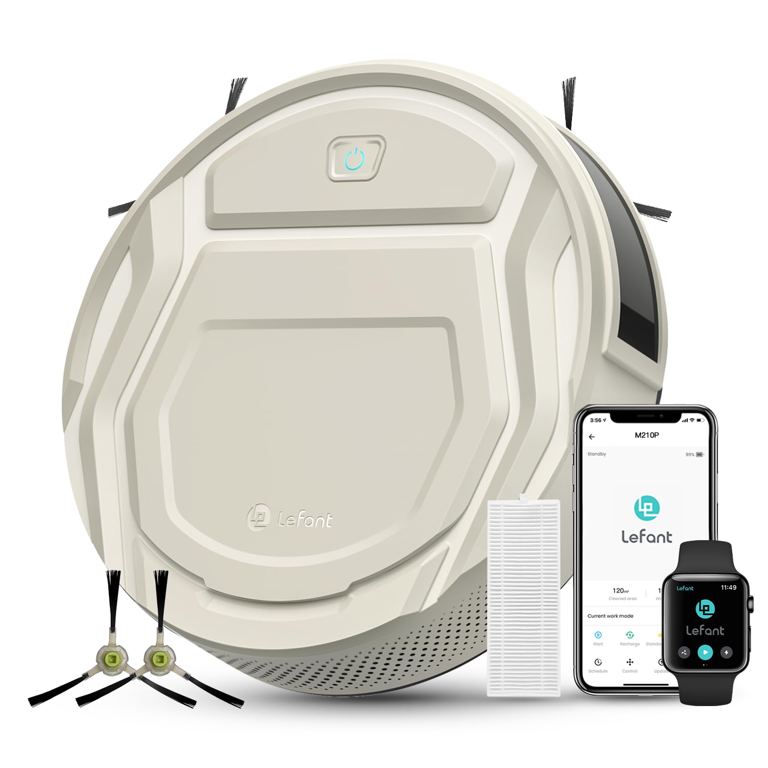 Lefant Robot Vacuum, Slim Quiet, 3 Adjustable Strong Suction Levels, Robot Vacuum Cleaner Ideal for Pet Hair Hard Floor and Daily Cleaning, WiFi/App/Alexa/iWatch Control, M210 Pro