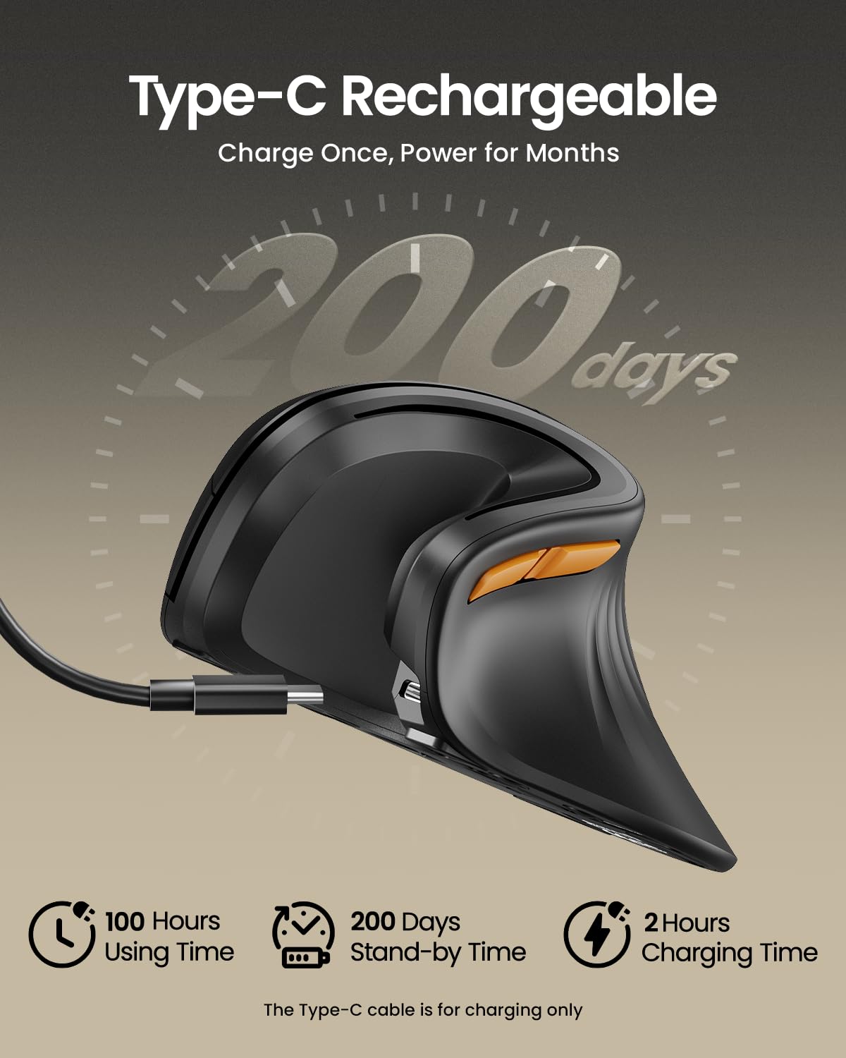 ProtoArc Ergonomic Mouse, EM11 NL Bluetooth Rechargeable Wireless Vertical Mouse, 3 Multi-Device Connectivity for Computer/PC/Laptop, 2.4GHz USB-A Optical Mice for Windows, Mac OS, Black - Image 7