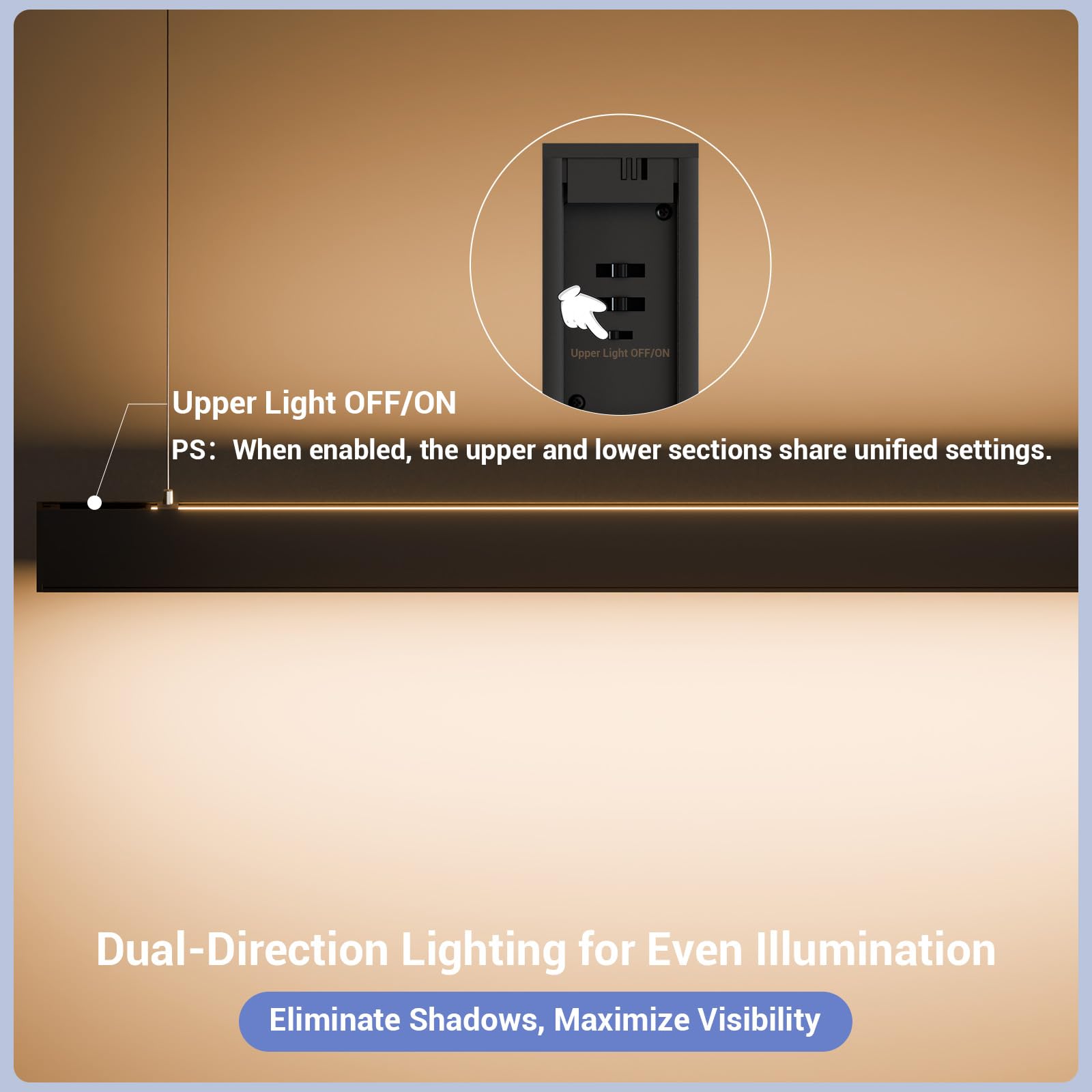 8FT LED Linear Light,100/90/80/70/60W Up and Down Light, 3000/4000/5000K CCT,Commercial And Residential Linear Lights Fixture for Office,Pendant Lights for Home,Shop,Garage,Basement,School-4Pack - Image 6