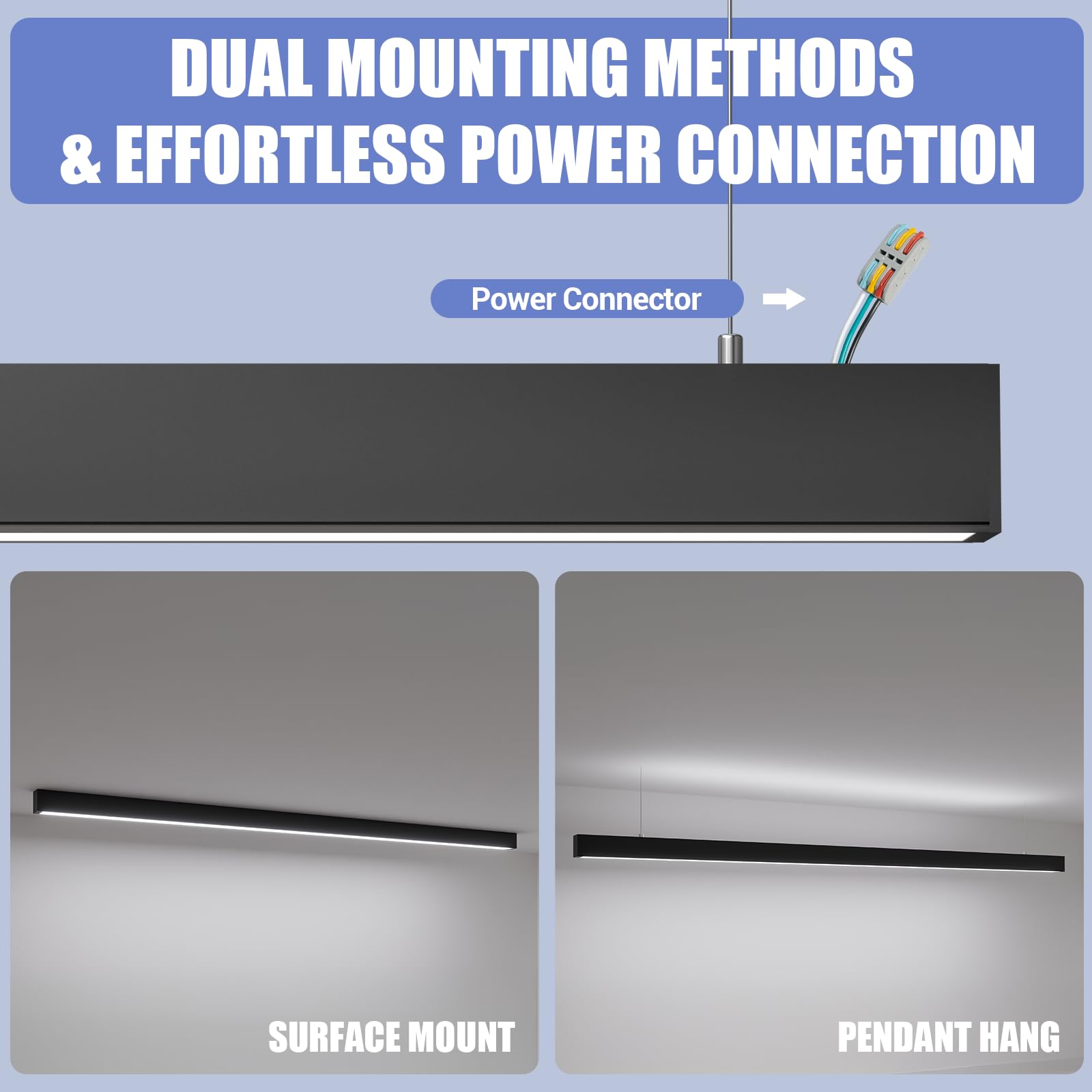 8FT LED Linear Light,100/90/80/70/60W Up and Down Light, 3000/4000/5000K CCT,Commercial And Residential Linear Lights Fixture for Office,Pendant Lights for Home,Shop,Garage,Basement,School-4Pack - Image 2