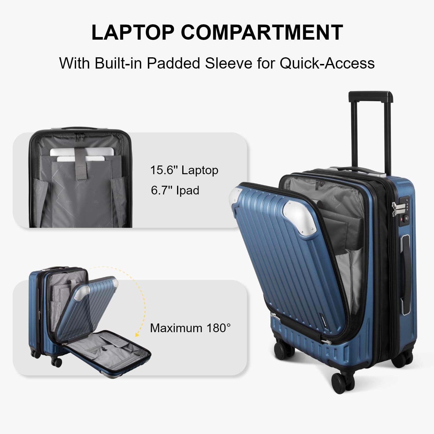 LEVEL8 Grace Carry on Luggage Airline Approved, 20 Inch Expandable Hard Sided Luggages with Spinner Wheels, Harshell Small Rolling Suitcase for Women Men with Tsa Lock, Blue - Image 8