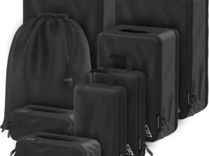 Well Traveled 8 pcs Compression Packing Bags Cubes Set with HybridMax Double-Capacity Design - Packing Cubes for Travel Compression to Maximize Limited Luggage Space, Black