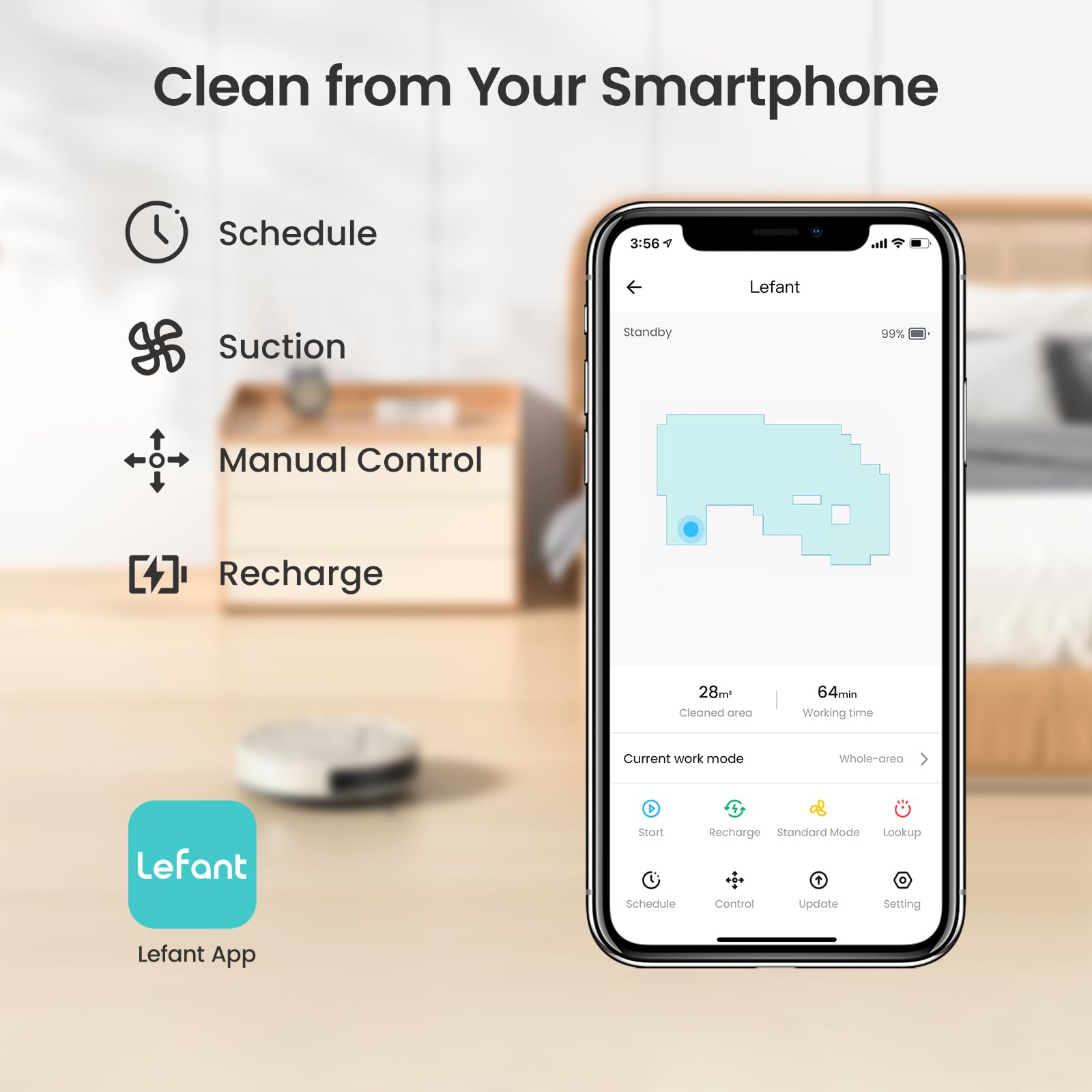 Lefant Robot Vacuum, Slim Quiet, 3 Adjustable Strong Suction Levels, Robot Vacuum Cleaner Ideal for Pet Hair Hard Floor and Daily Cleaning, WiFi/App/Alexa/iWatch Control, M210 Pro - Image 3