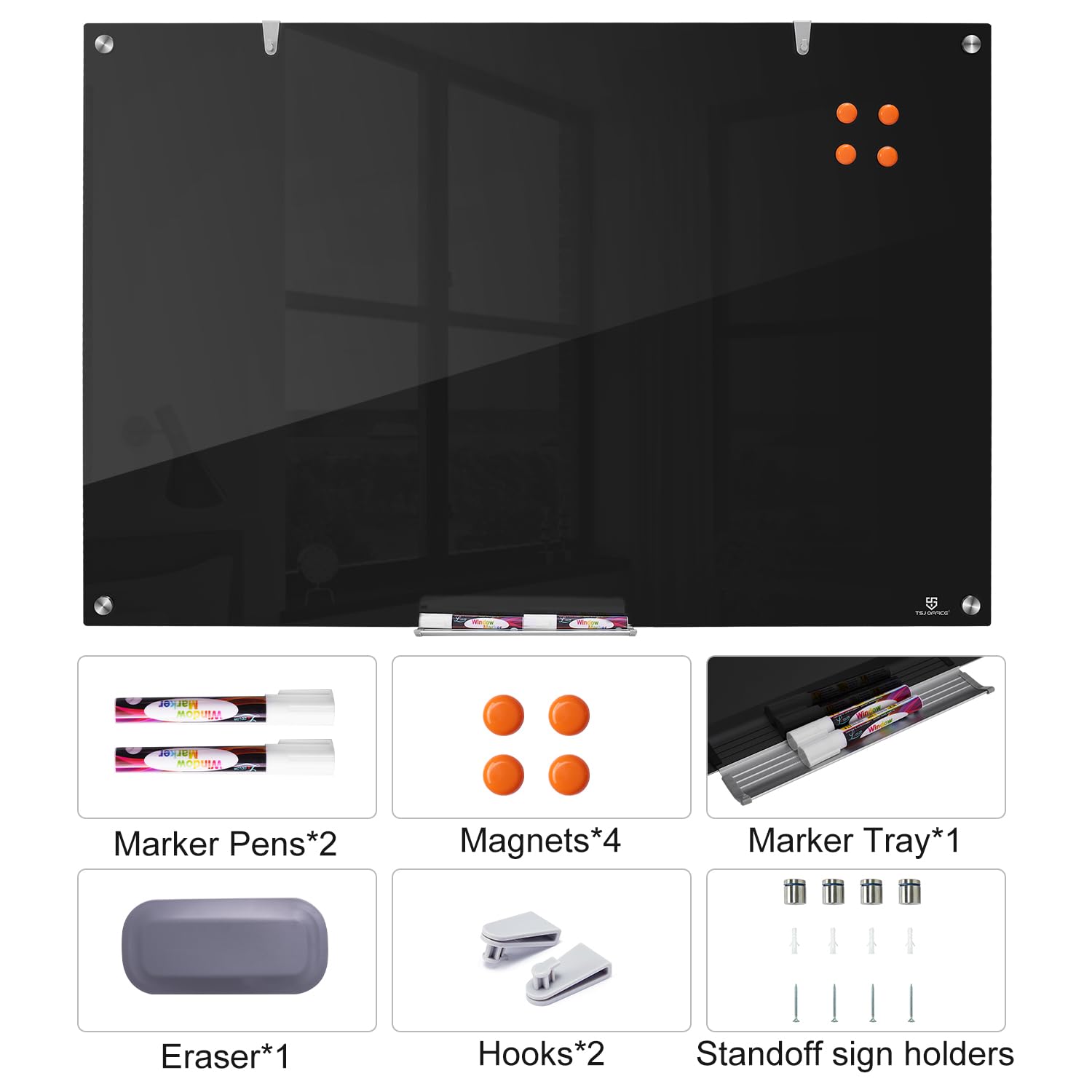 TSJ OFFICE Glass Dry-Erase Board - 36 x 24 Inches Wall Mounted Black Glass Magnetic Whiteboard, Frameless Large White Board for Office, Home & School - Image 8