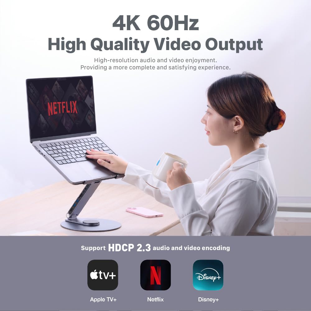 ADAM elements HUB 360 8-in-1 USB-C Docking Station, 360° Rotating Laptop Stand with 4K HDMI, 100W PD, USB 3.2, SD/TF Card Reader for MacBook Pro/Air M4 M3 M2, iPad & Windows Laptops - Image 6