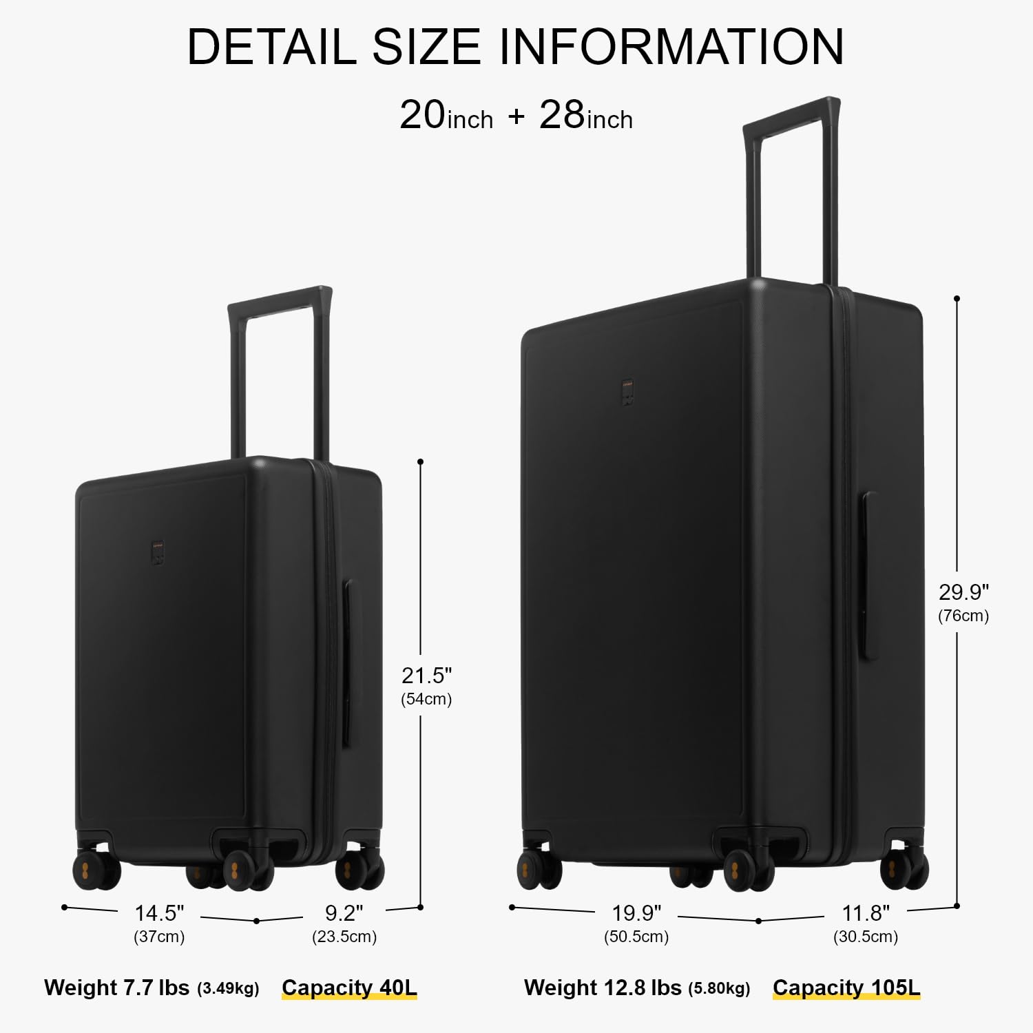 LEVEL8 Elegance Matte Luggage Set, 20 Inch Carry-on Luggage, 28“ Large Suitcase Lightweight Hardside Suitcases with Wheels,Tsa Lock,2-Piece Set(20/28), Black - Image 7