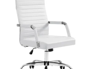 Furmax Ergonomic Office Desk Chair, Executive Ribbed Mid-Back PU Leather Conference Room Chair Adjustable Swivel Chair with Arms (1, White)