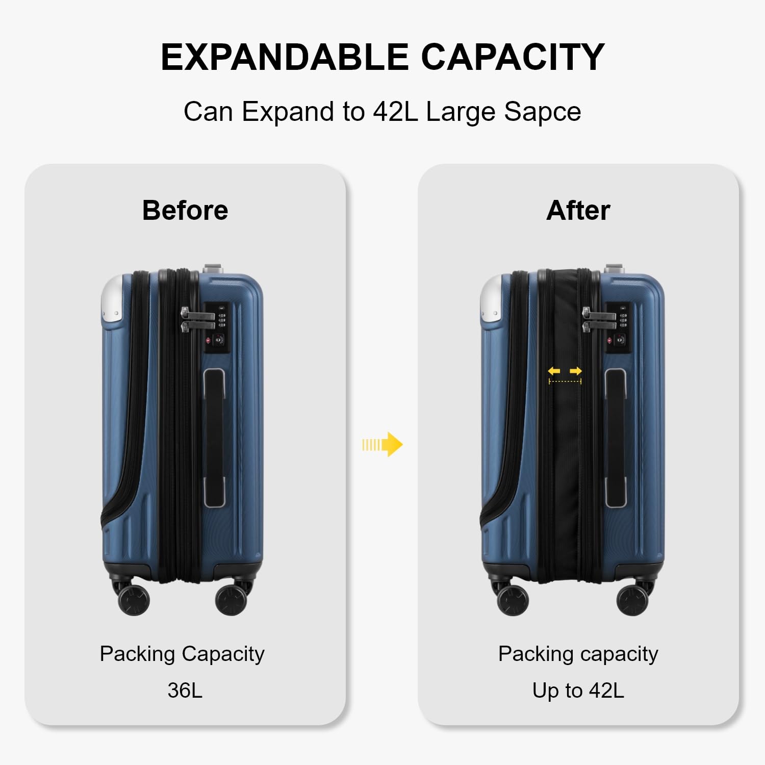 LEVEL8 Grace Carry on Luggage Airline Approved, 20 Inch Expandable Hard Sided Luggages with Spinner Wheels, Harshell Small Rolling Suitcase for Women Men with Tsa Lock, Blue - Image 7