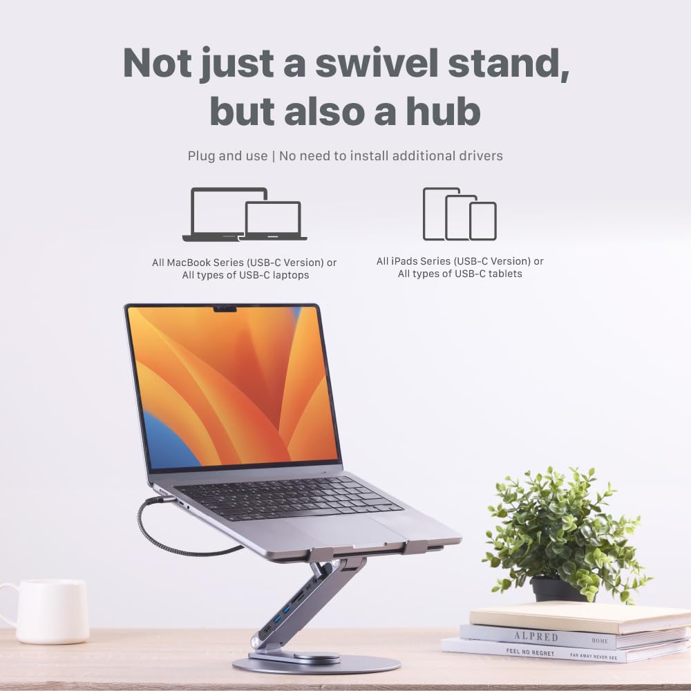 ADAM elements HUB 360 8-in-1 USB-C Docking Station, 360° Rotating Laptop Stand with 4K HDMI, 100W PD, USB 3.2, SD/TF Card Reader for MacBook Pro/Air M4 M3 M2, iPad & Windows Laptops - Image 7