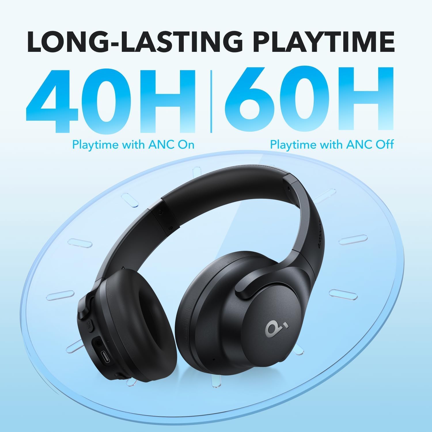 Soundcore by Anker Q20i Hybrid Active Noise Cancelling Headphones, Wireless Over-Ear Bluetooth, 40H Long ANC Playtime, Hi-Res Audio, Big Bass, Customize via an App, Transparency Mode (Black) - Image 6