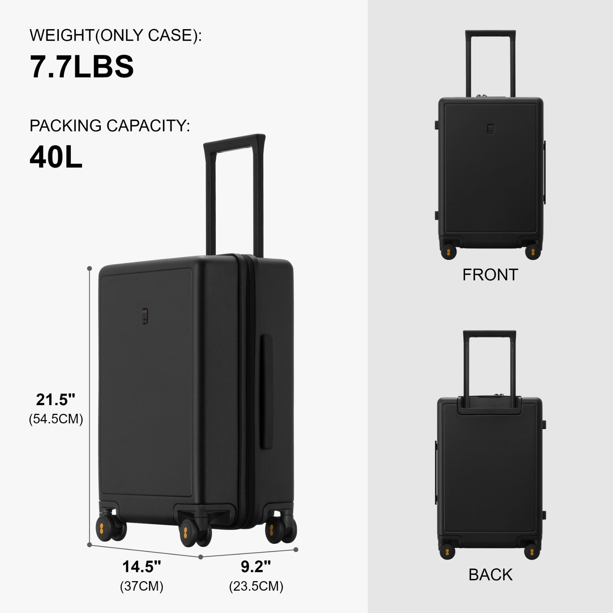 LEVEL8 Elegance Carry-on Suitcase, 20 Inch Carry on Luggage, Hardside Large Suitcases with Wheels, Tavel Bag with Tsa Lock, Black - Image 2