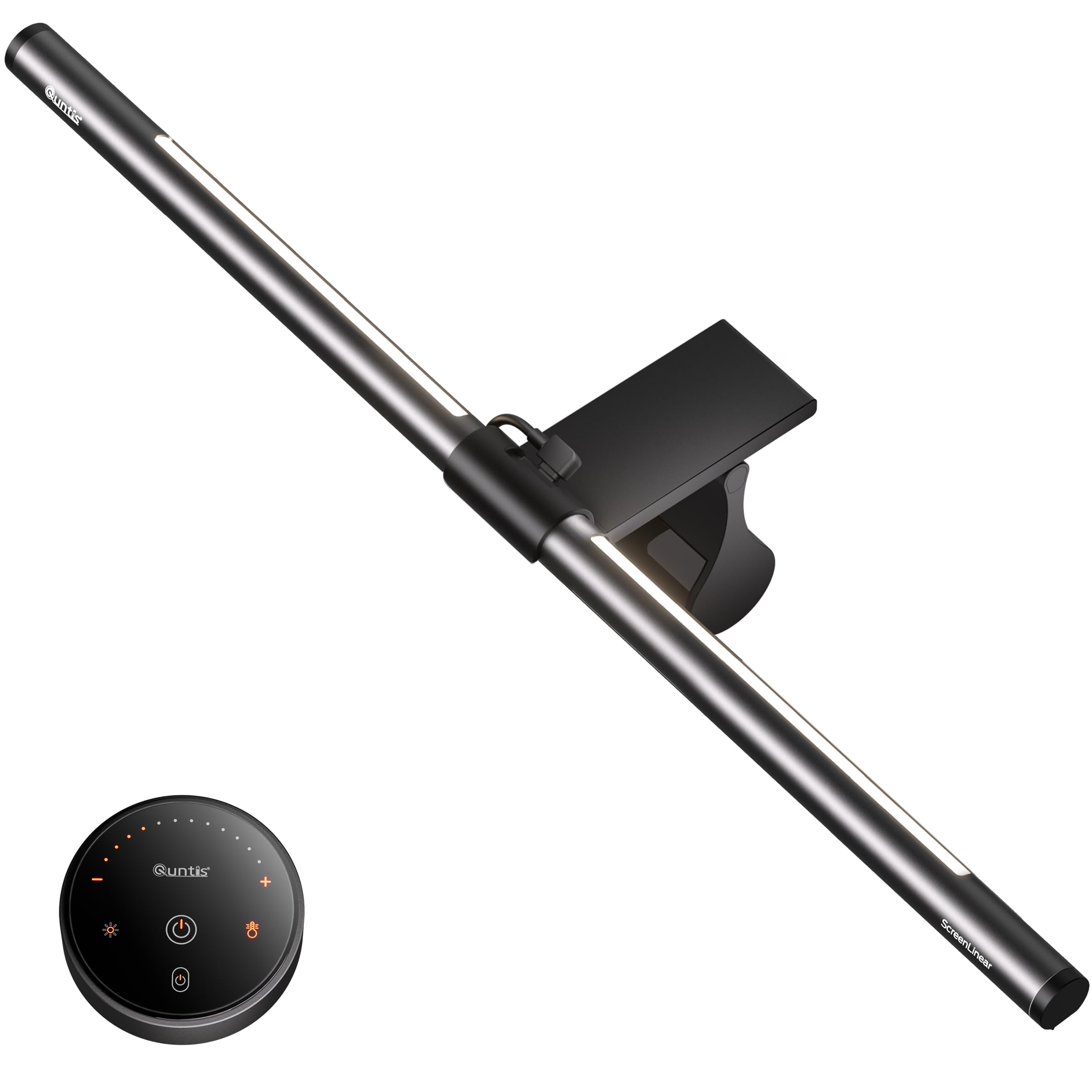 Quntis Monitor Light Bar with Remote, 20.1'' Dual Light Screen Light Bar, Sliding Weighted Clip Fit for All Screens, Adjustable Stepless Dimming, Eye Caring No Glare Gaming Work Desk Lamp, Gray