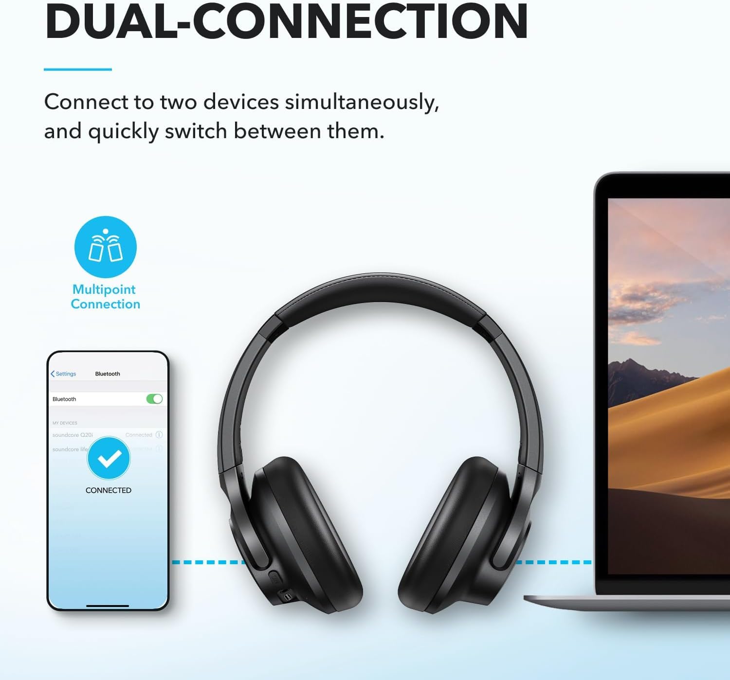 Soundcore by Anker Q20i Hybrid Active Noise Cancelling Headphones, Wireless Over-Ear Bluetooth, 40H Long ANC Playtime, Hi-Res Audio, Big Bass, Customize via an App, Transparency Mode (Black) - Image 4