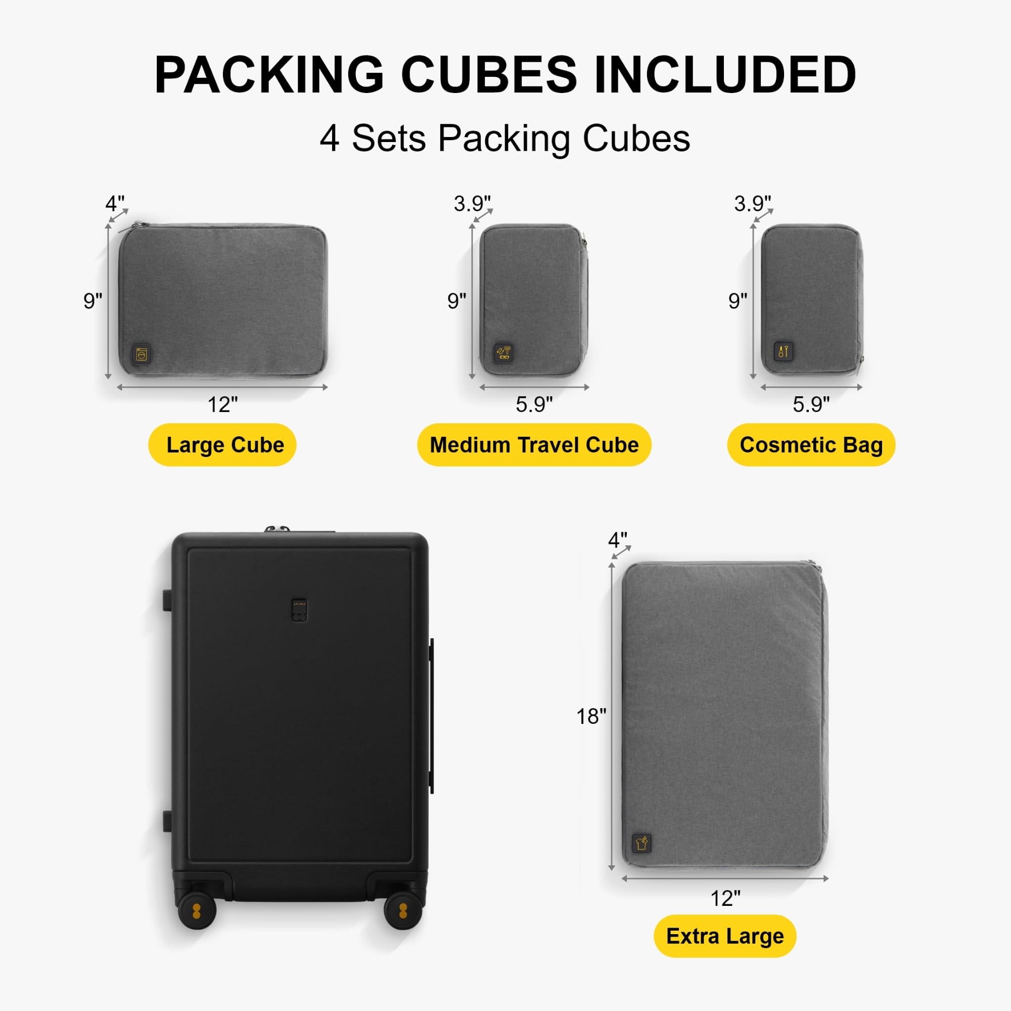 LEVEL8 Elegance Matte Luggage Set, 20 Inch Carry-on Luggage, 28“ Large Suitcase Lightweight Hardside Suitcases with Wheels,Tsa Lock,2-Piece Set(20/28), Black - Image 6