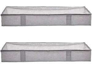 Amazon Basics Under Bed Fabric Zipper Blanket Storage Container Bags with Window and Handles, 2-Pack, 18 x 42 x 6 inches, Gray