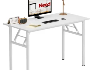 Need Folding Desk for Home Office 39-3/8" Length Modern Folding Table Computer Desk No Install Needed White Color Desktop White Frame AC5DW(100 * 60)