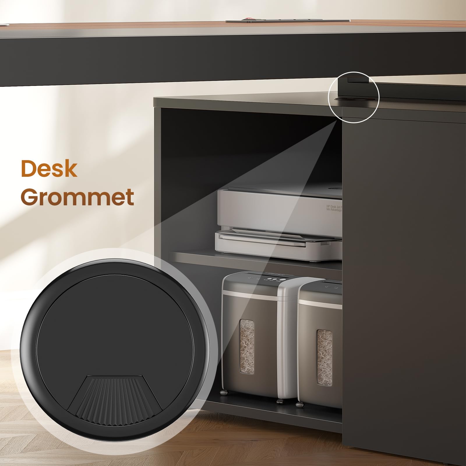 Itaar 70.9" Executive Desk, Large Computer Desk with Drawers and Lateral File Cabinet, Office Desk with Removable Shelves, Business Furniture Desk Workstation for Home Office, Walnut - Image 2