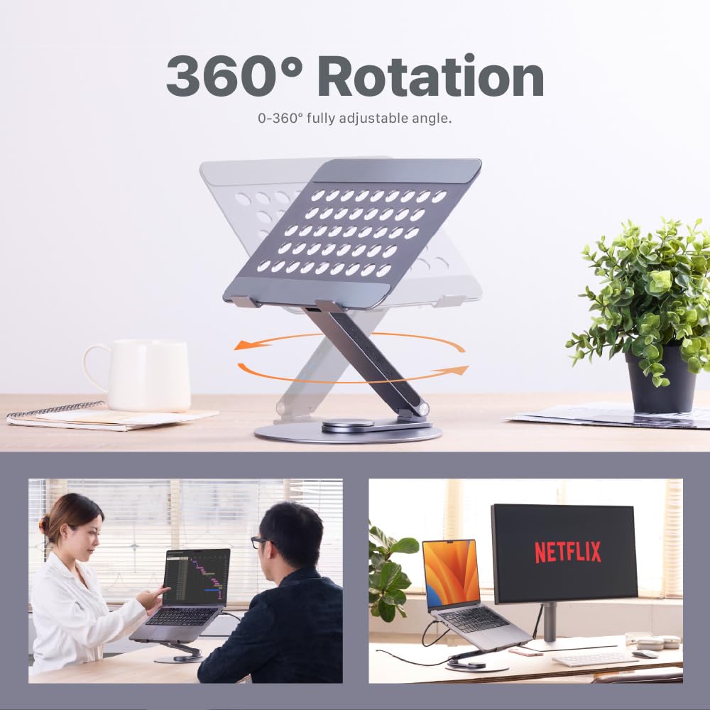 ADAM elements HUB 360 8-in-1 USB-C Docking Station, 360° Rotating Laptop Stand with 4K HDMI, 100W PD, USB 3.2, SD/TF Card Reader for MacBook Pro/Air M4 M3 M2, iPad & Windows Laptops - Image 8