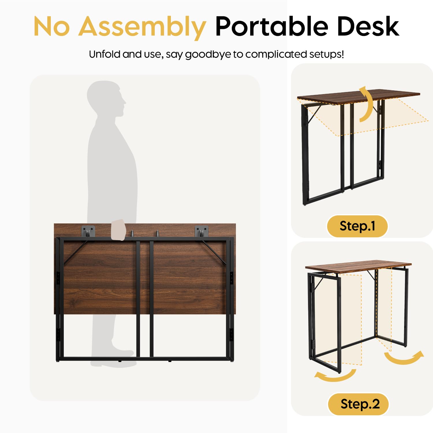 alawooder Folding Desk - 31.5" Wood Top Foldable Desk for Small Spaces | No Assembly Required Compact Desk for Home Office, Writing, and Study - Image 4