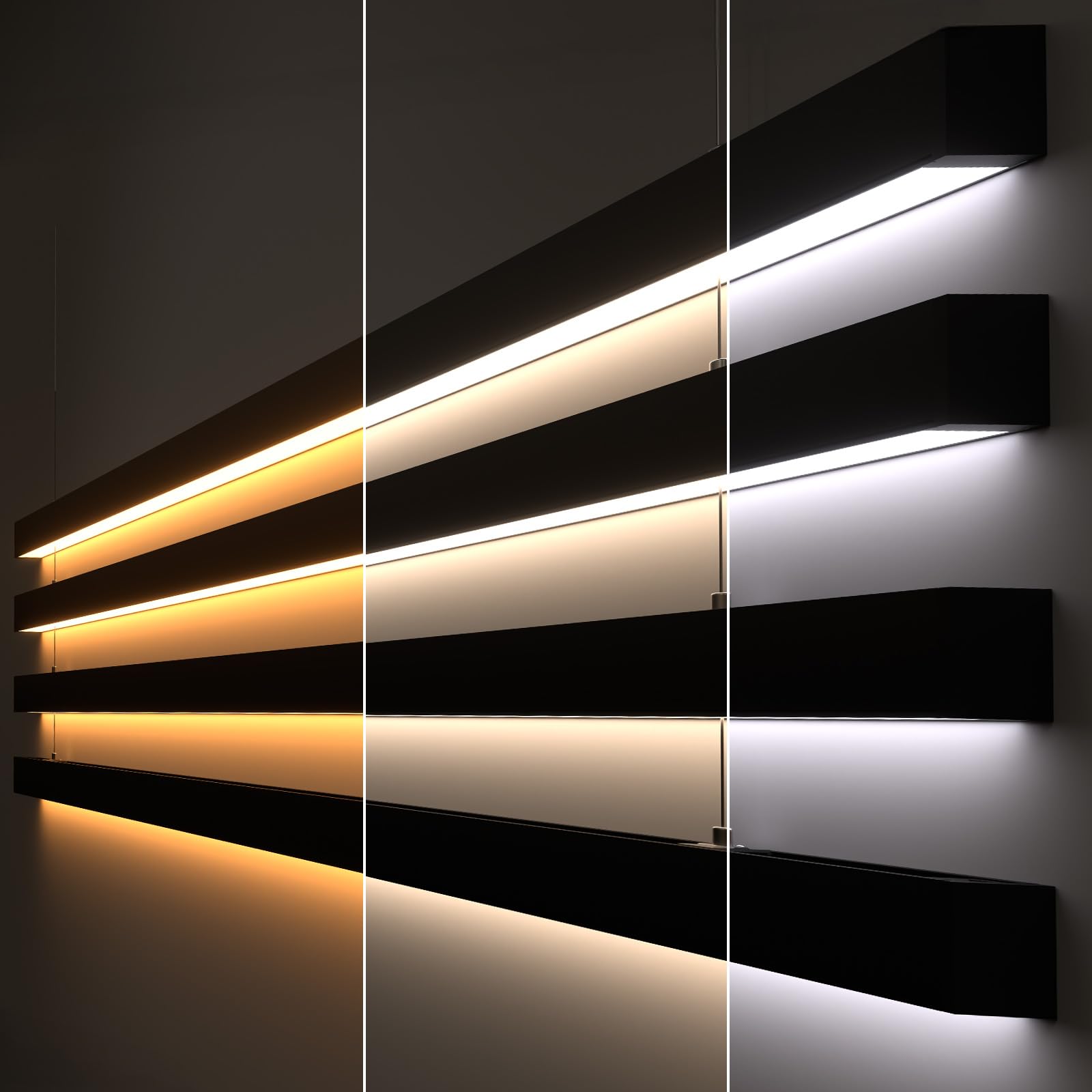 JTT 8FT LED Linear Light Fixture, 60W 3CCT 3000K/4000K/5000K CCT Selectable, Linkable Office Shop Light Fixture, ETL Listed Dimmable Architectural LED Suspension Office Lighting Fixture-4 Pack