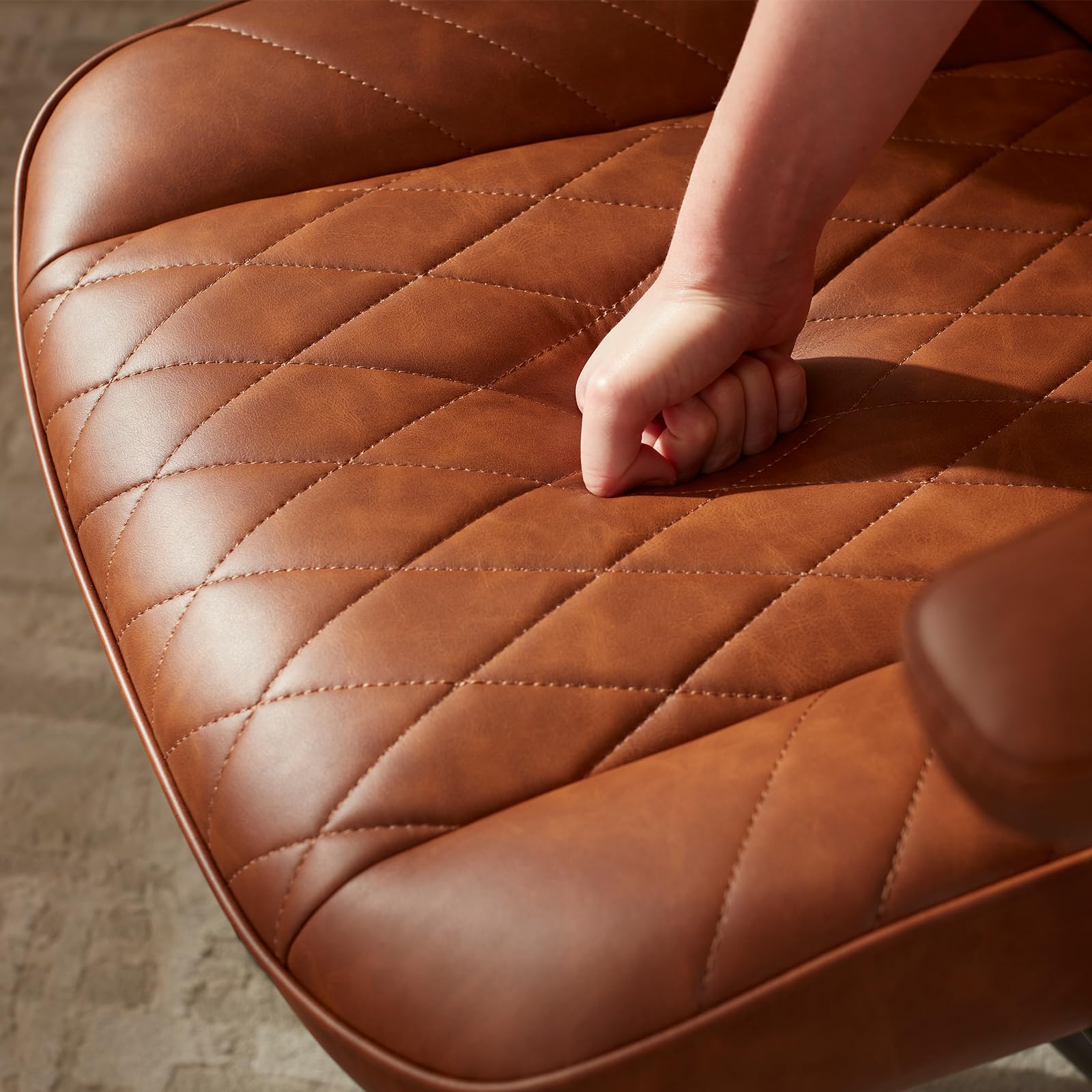 JULYMON Brown Leather Office Desk Chair with Quiet Rubber Wheels, Height Adjustable, Padded Arms, Vintage Mid Century Office Chair, Retro Style Desk Chair - Image 5