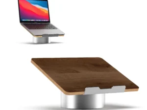 HumanCentric Laptop Riser for Desk in Black Walnut Wood Top and Space Gray Aluminum Base, Compatible with MacBook and Other Laptops Up to 16 Inches, Ergonomic Computer Holder, 25-Degree Angle Tilt