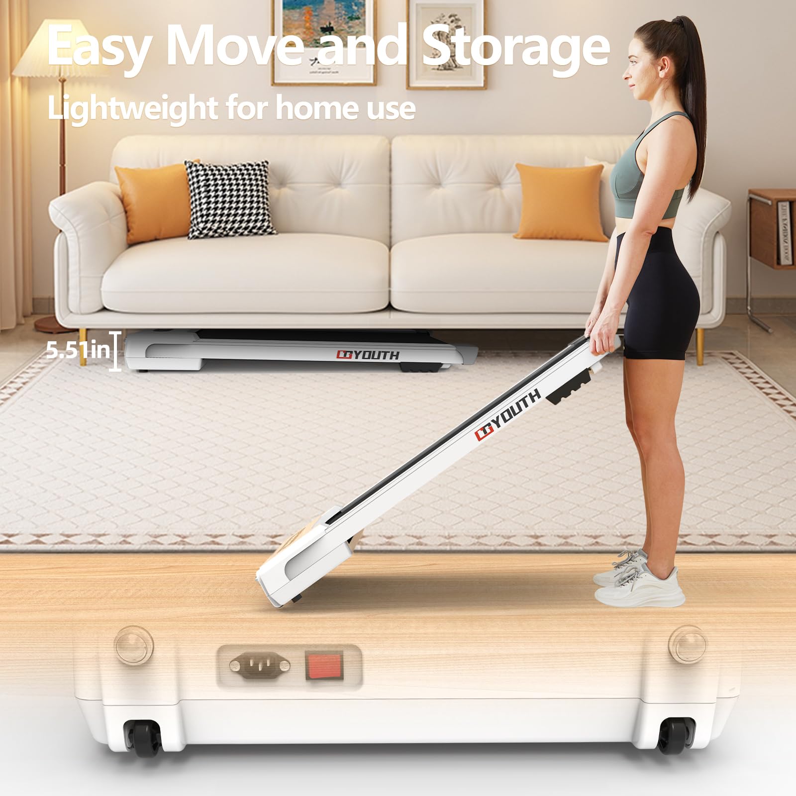 GOYOUTH 2 in 1 Under Desk Electric Treadmill Motorized Exercise Machine with Wireless Speaker, Remote Control and LED Display, Walking Jogging Machine for Home/Office Use - Image 5