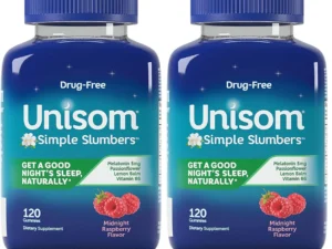 Unisom Simple Slumbers Drug-Free Sleep Aid Gummies,Melatonin 5mg,Sleep Support for Adults,Midnight Raspberry Flavor,120 Count (Pack of 2)