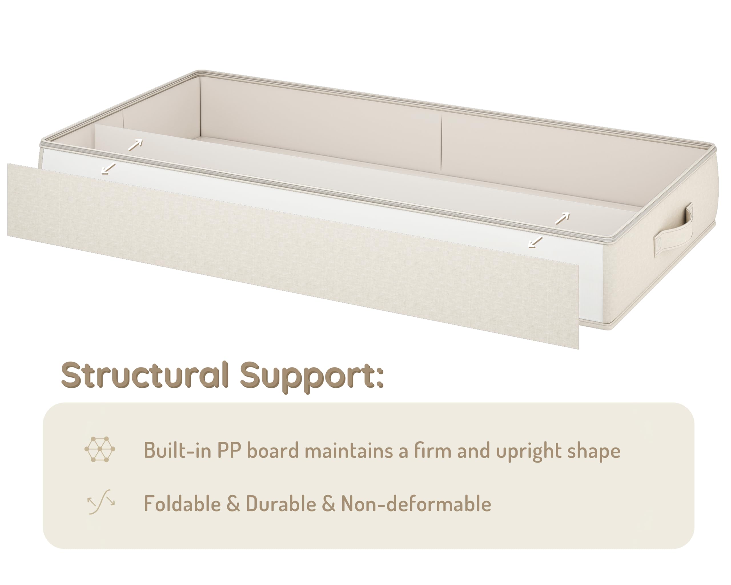 Vailando Side-Supported Under Bed Storage Containers, 6 Inches Tall 60L Underbed Storage Bins with Sturdy Handles and Sidewalls, Closet Organizer for Clothes, Blankets, Seasonal Items, Beige, 2-Pack - Image 5