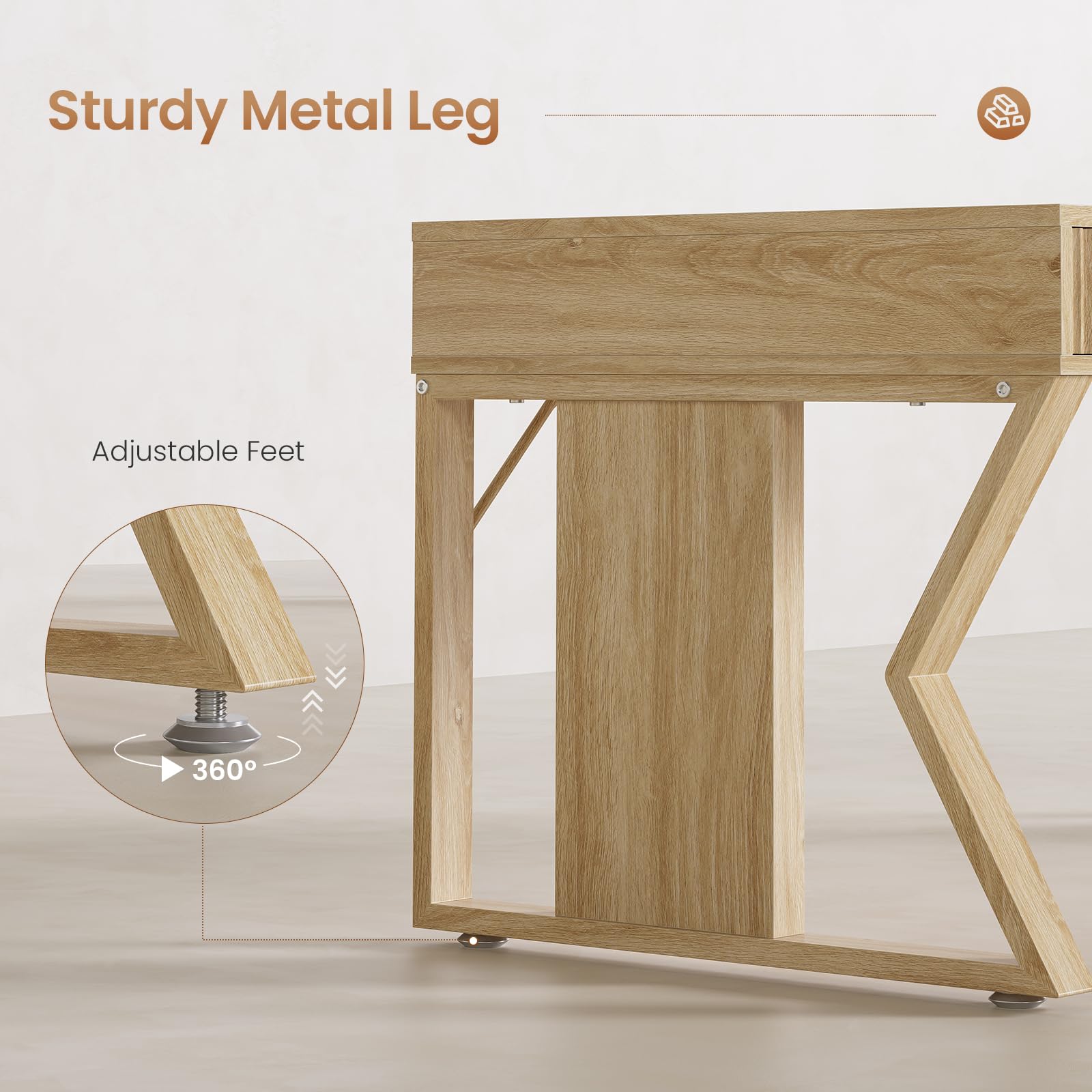 SEDETA 55" Executive Office Desk with 3 Drawers, Home Office Desk with Storage Drawers, Computer Writing Desk Study Table, Natural Oak - Image 3